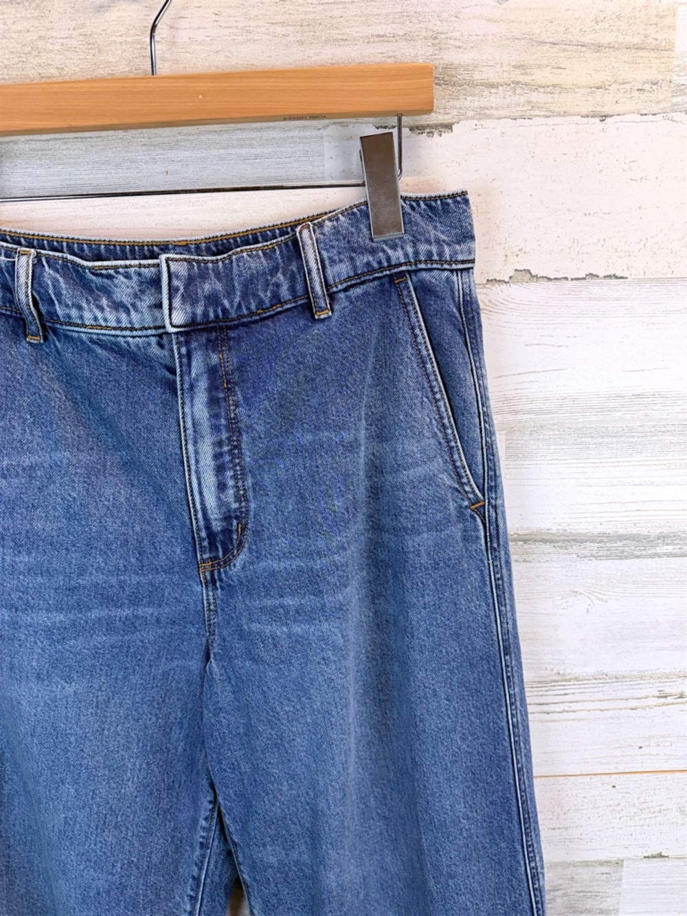 LOFT Wide Leg Jeans High Rise Trouser Denim Sz 8 Y2K Coastal Chic Casual - Picture 8 of 13